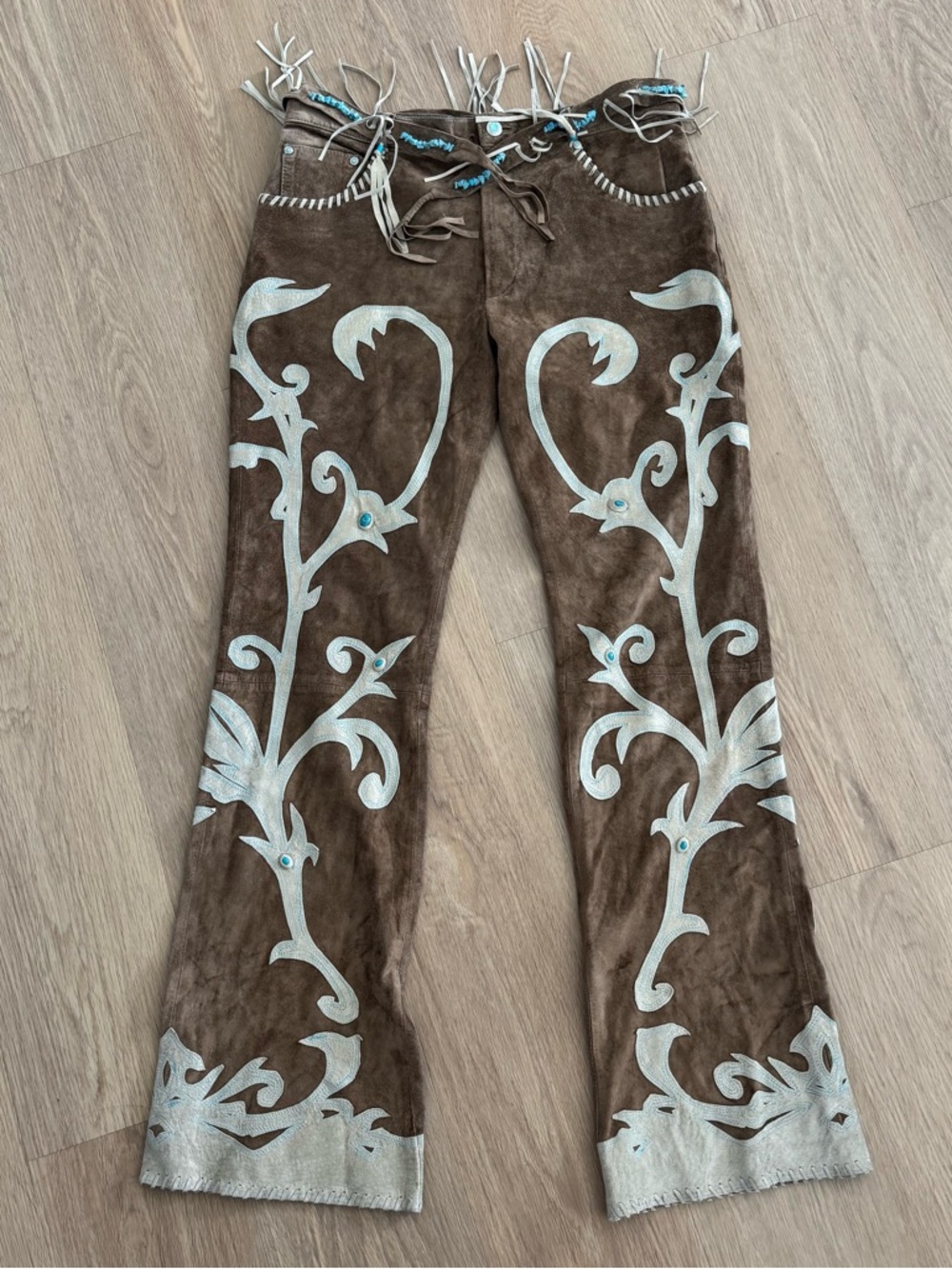 Vintage Lili Nucci Leather Suede Turquoise Pants - 42